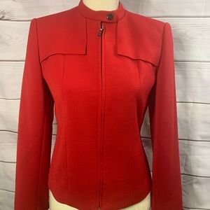 CALVIN KLIEN Red Collarless Jacket Blazer